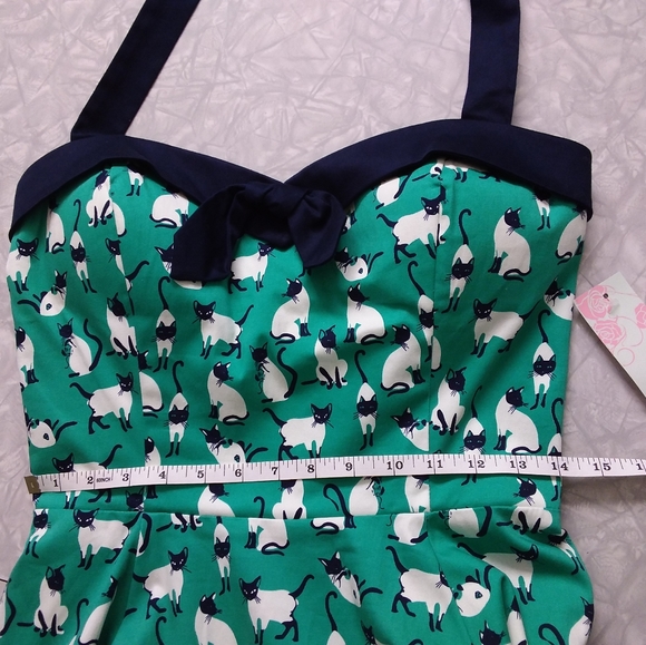 NWT Eva Rose vintage inspired rockabilly swing dress with halter cat print L - Picture 9 of 16